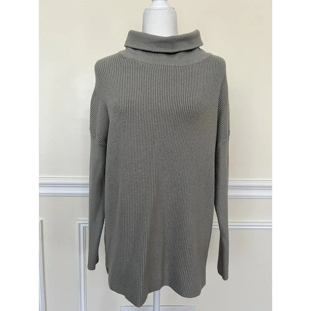 DEVOTION BY CYRUS Cowlneck Ribbed Tunic Sweater gray rayon women XL A004521
